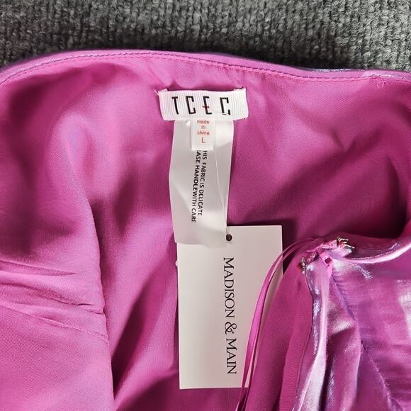 Madison & Main Iridescent Lilac One Shoulder Ruffle Party Dress L Prom Y2K NWT - Picture 12 of 16